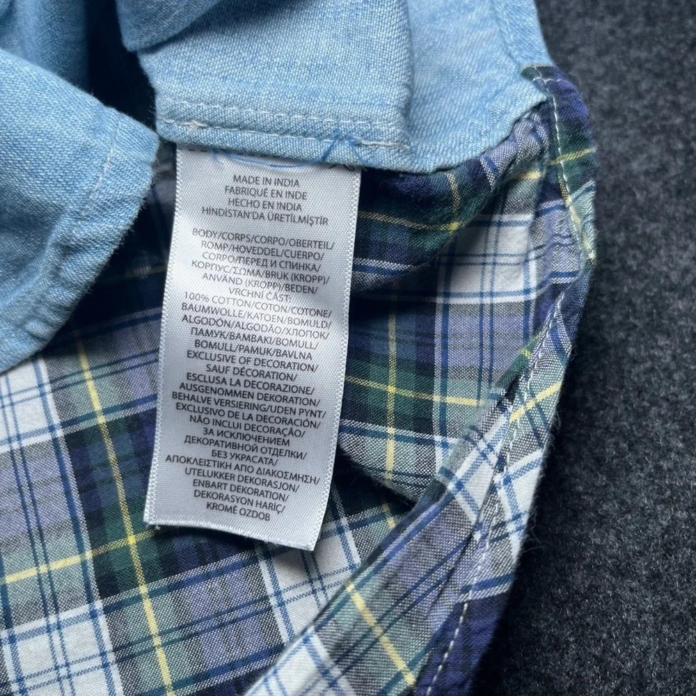 Ralph Lauren Button Down Shirt Kids 3T Blue Excellent Tiger Plaid Denim Flannel
